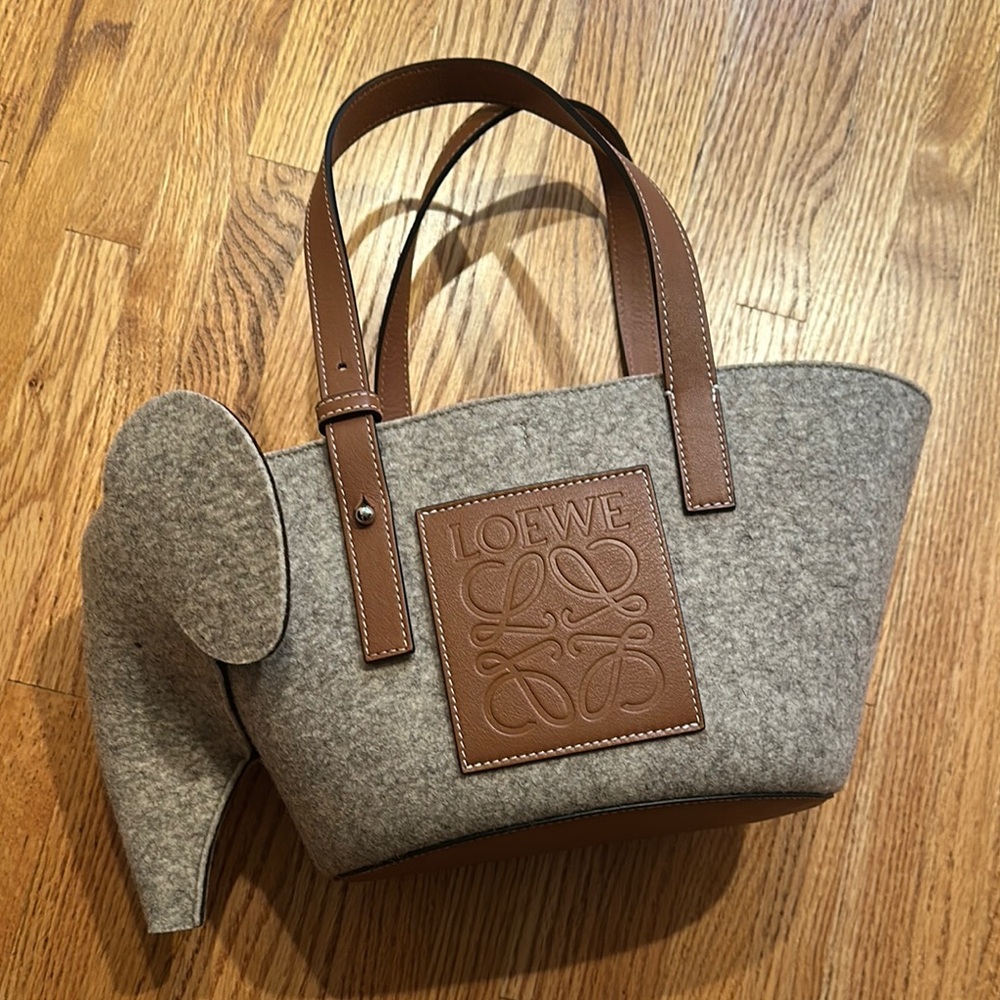 Loewe Gray and Brown Felt Tote Bag with Leather Accents